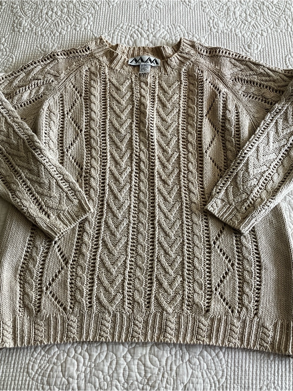 VTG Kritzia linen/cotton oversized beigeTextured Cable Crewneck Sweater